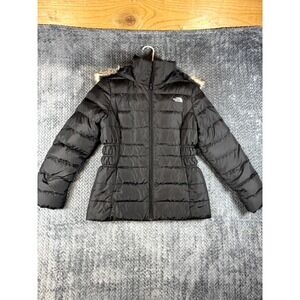 The North Face Gotham Puffer Jacket Women Medium Black Down HyVent Faux Fur Hood